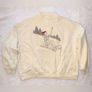 American Eagle Outfitters Cream Holiday Skeleton Sweatshirt Oversized L